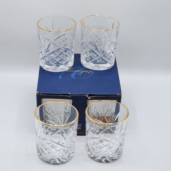 Set Of 4‎ Valencay Gold Embossed  Whiskey Glasses Old Fashioned Drinkware 10.4oz - Picture 7 of 13